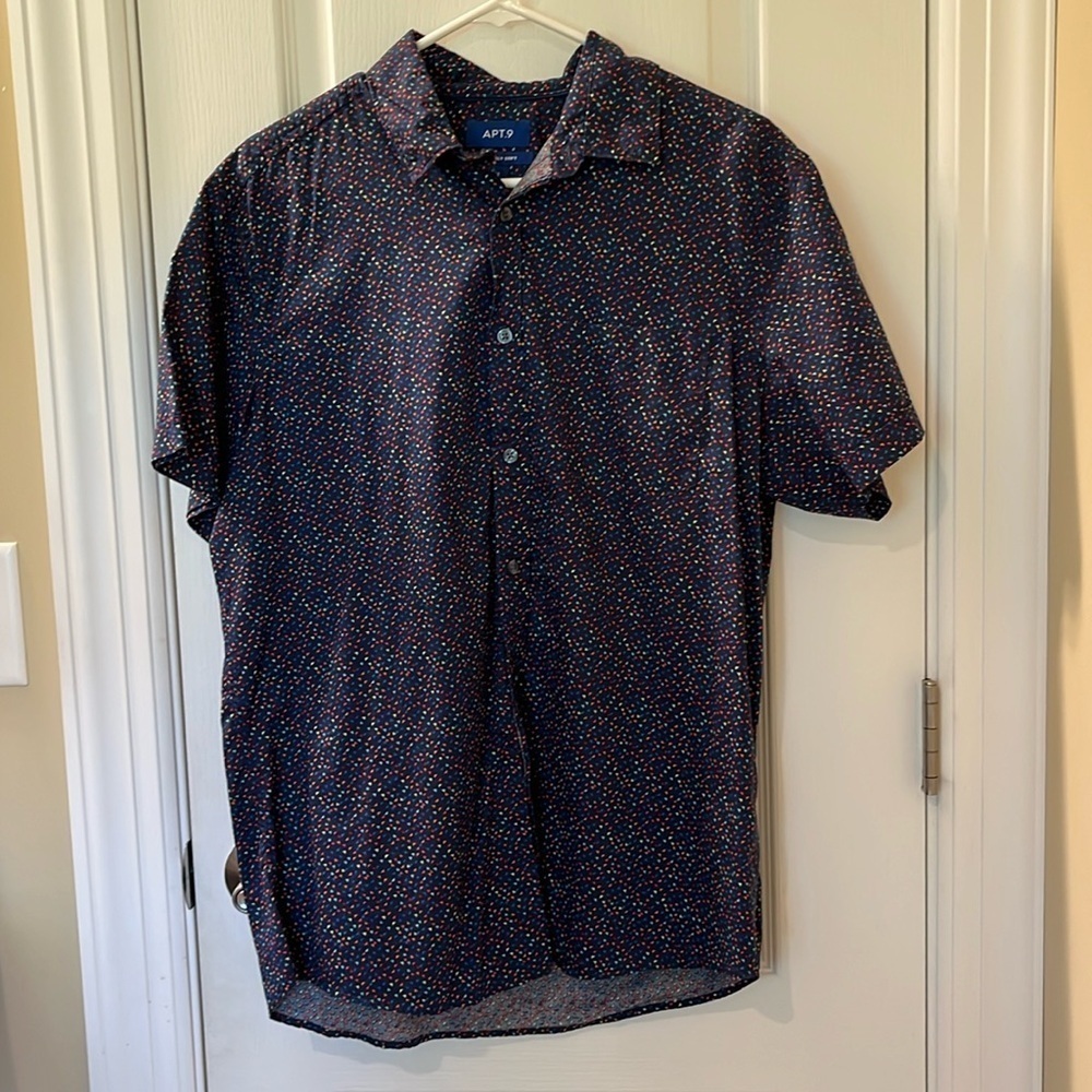 Men’s Apt 9 Seriously Soft Short Sleeve Button Down Shirt Size M Navy